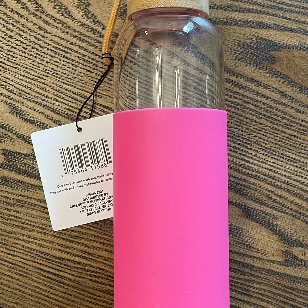 Pink Glass Water Bottle with Bamboo Lid